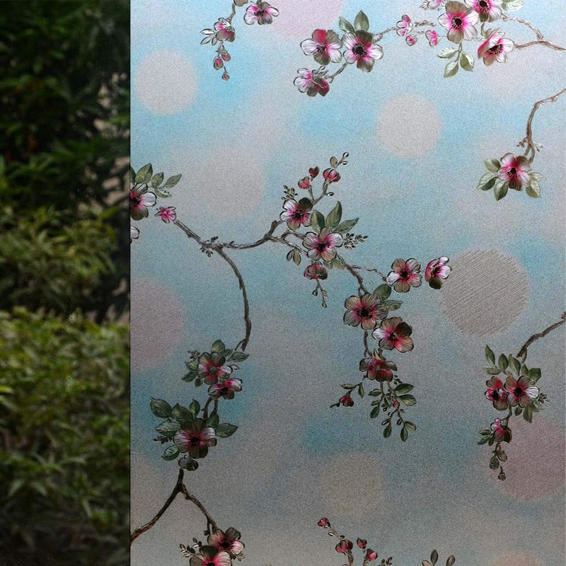 VSUDO 1 Roll 17.7" by 78.7" Window Film for Privacy, Peach Blossom Pattern Window Tint for Home, Window Glass Sticker for Office (9.68 Sq. Ft Total) - Image 1